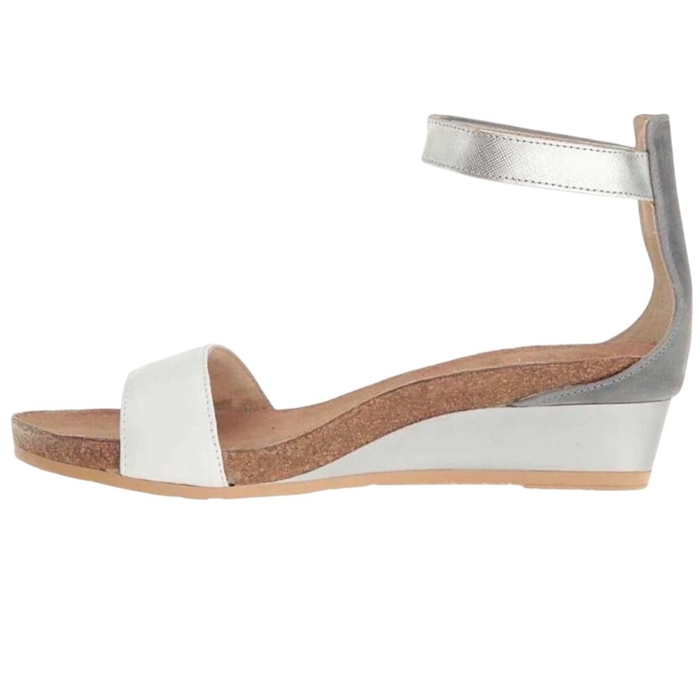 Naot Women Silver White Pixie Wedge Sandals Ankle Strap 40 size 9 Made in Israel